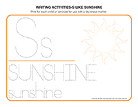 Writing activities-S like sunshine 2026