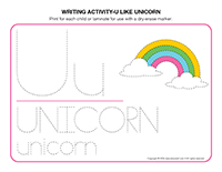 Writing activities-U like unicorn 2026